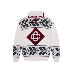 White Red Diamond Logo Zip Up Knit