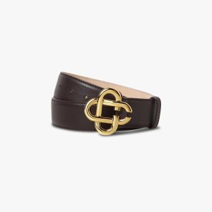 Women's Brown & Gold Classic Leather CC Logo Belt