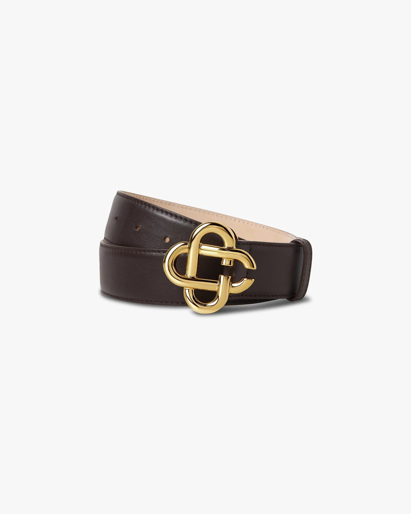 Women's Brown & Gold Classic Leather CC Logo Belt