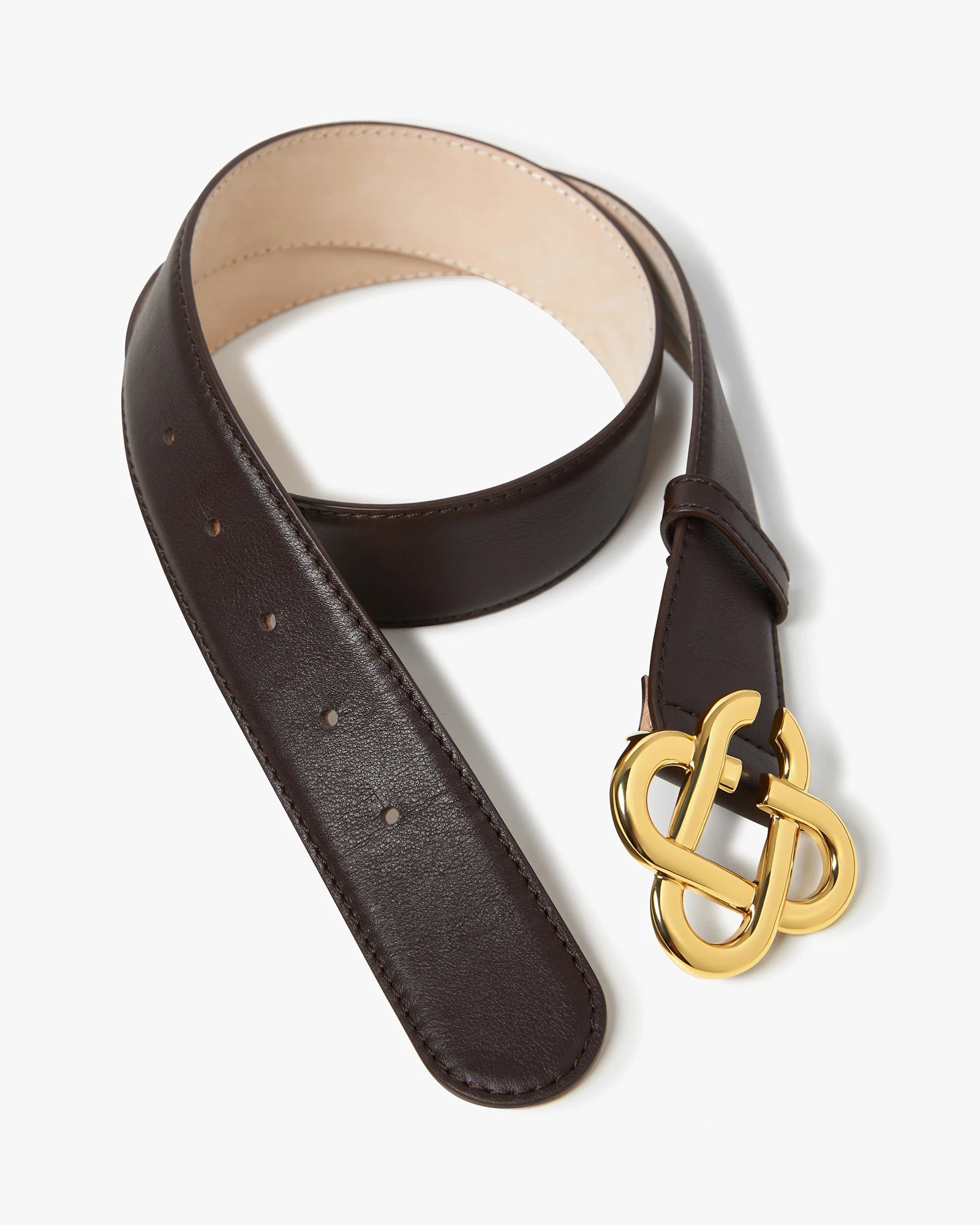 Women's Brown & Gold Classic Leather CC Logo Belt - Image 3