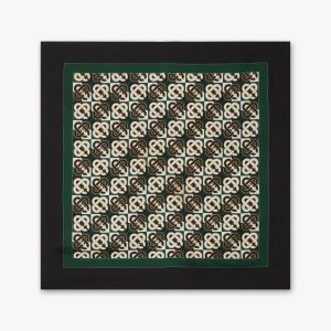 Green & Navy Check Monogram Medium Silk Scarf