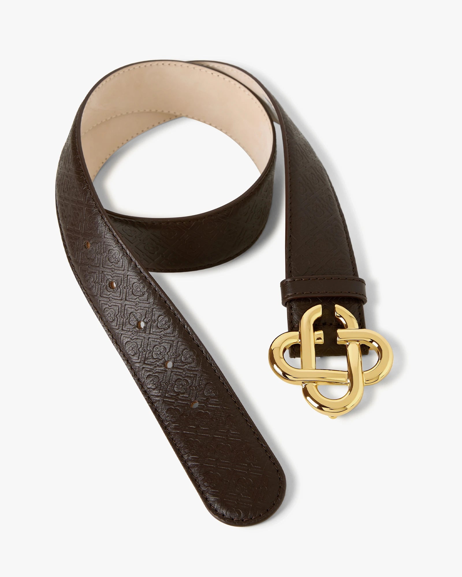 Men's Brown & Gold Leather Monogram CC Belt - Image 3