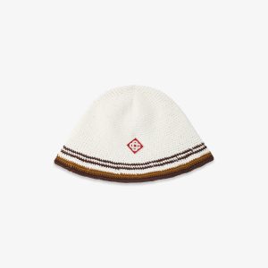 White & Brown Stripe Crochet Hat