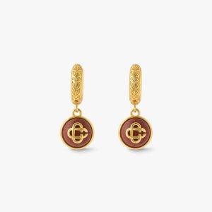 Gold & Red Sphere Ear Hoops