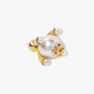 Gold & White Lotus Pearl Studs