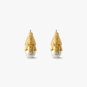 Gold & White Double Lotus Pearl Earrings