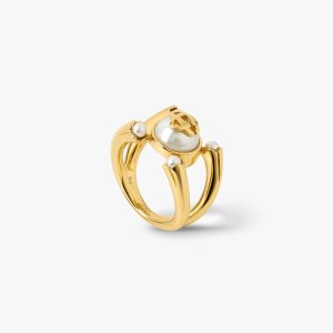 Gold & White Lotus Pearl Ring