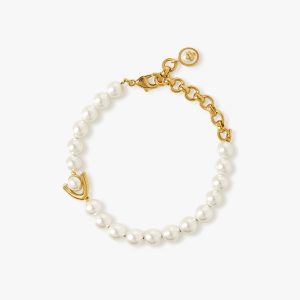 Gold & White Lotus Pearl Bracelet