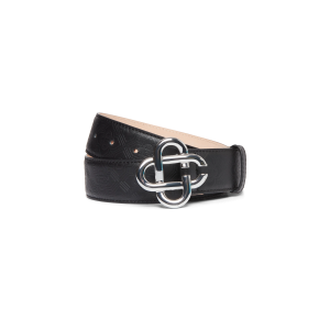 Mens Black Silver CC Logo Buckle Belt