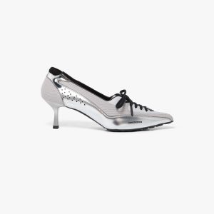Silver Leather Heeled Sneaker Pumps