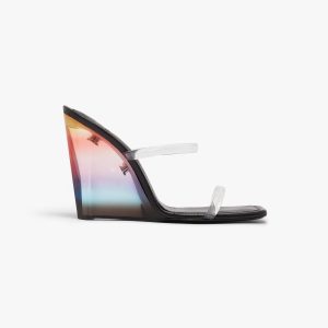 Black Plexi Heeled Wedge Sandals