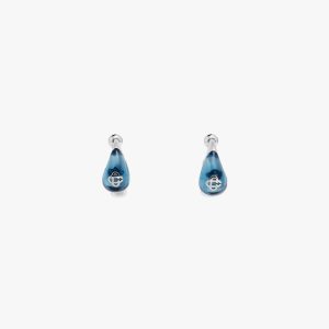 Silver & Blue Water Drop Brass Ear Hoops