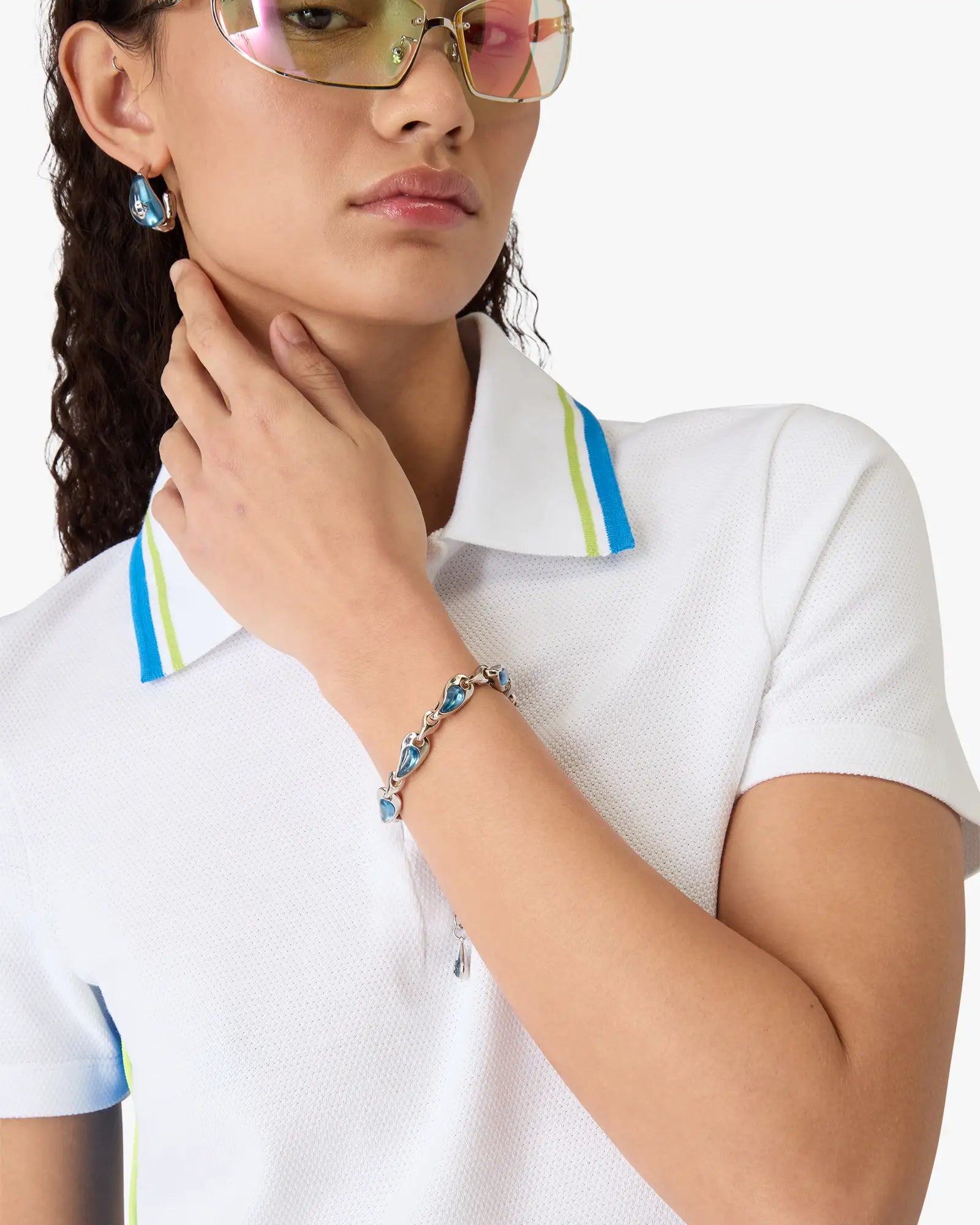 Silver & Blue Water Drop Brass Bracelet - Image 2
