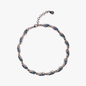 Silver & Blue Water Drop Brass Necklace
