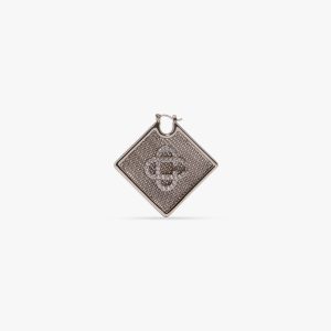 Silver Diamond Logo Brass Ear Hoops