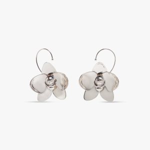 Silver Orchid Brass Earrings