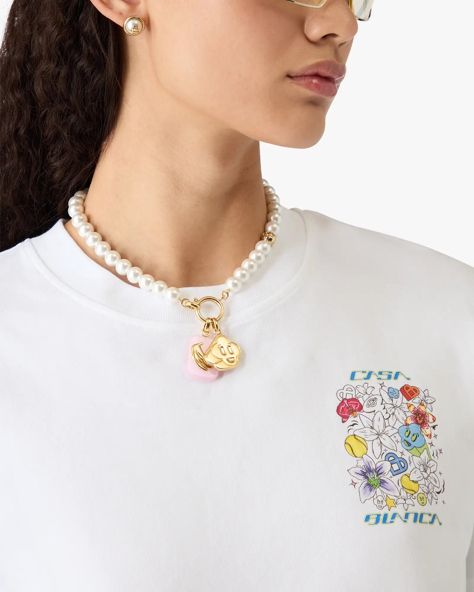 White & Gold Icon Pearl Necklace - Image 2