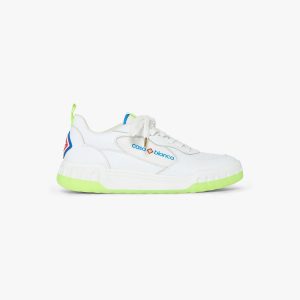Women's White & Yellow Leather Court Sneakers