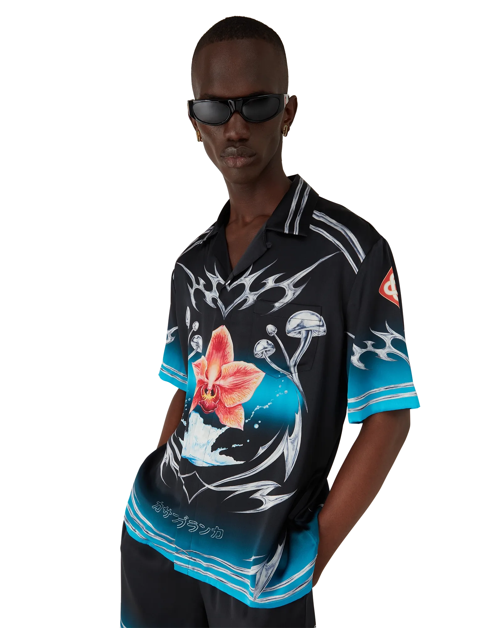 Blades Short Sleeve Silk Satin Shirt - Image 5
