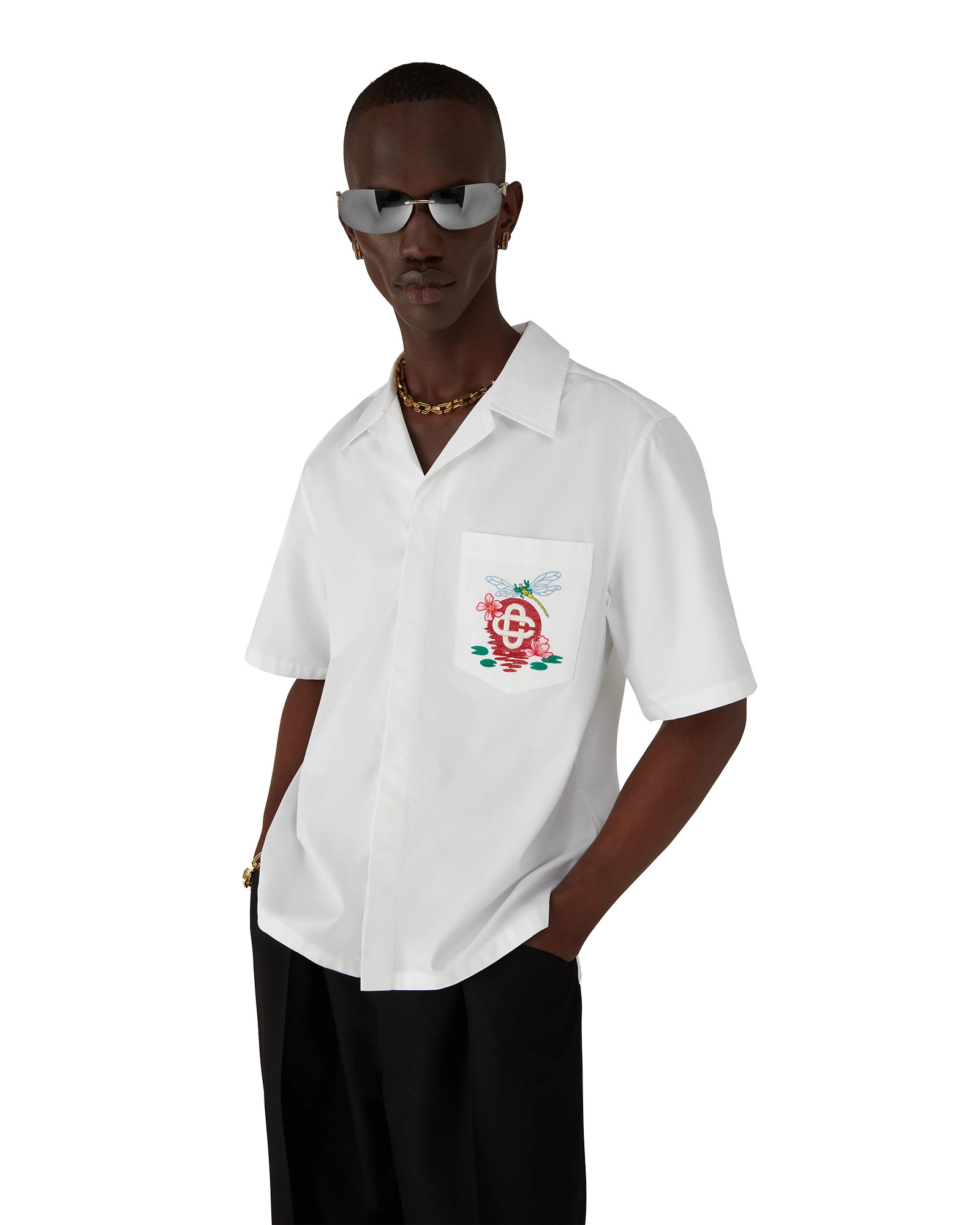 Cotton Poplin Embroidered Short Sleeve Shirt - Image 4