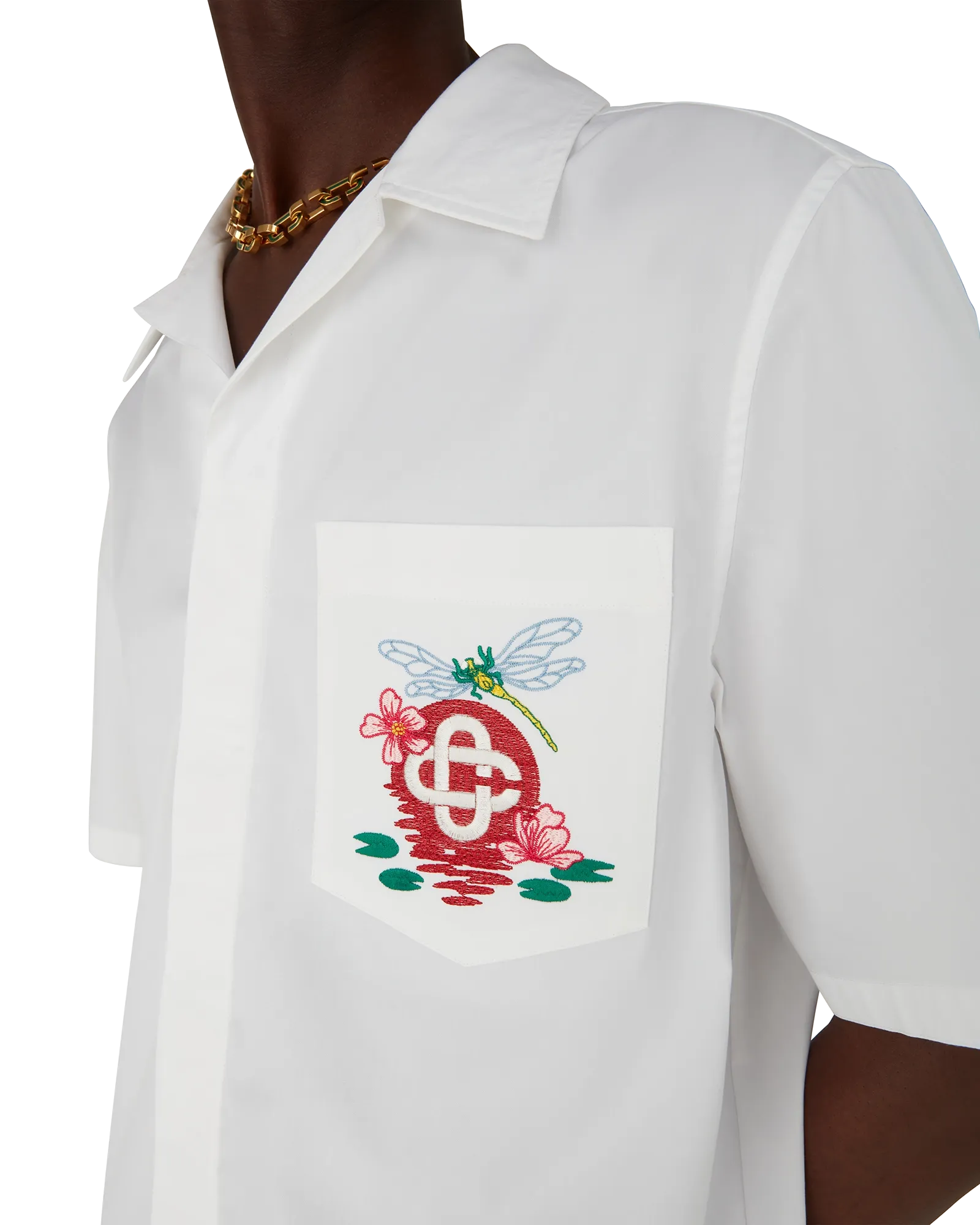 Cotton Poplin Embroidered Short Sleeve Shirt - Image 5