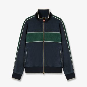 Navy & Green Suede Track Jacket