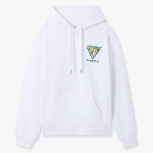 White Tennis Club Icon Pyramid Abduction Embroidered Hooded Sweatshirt