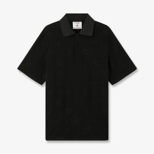 Black Applique Monogram Short Sleeve Polo Shirt