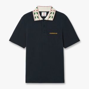 Navy Laurel Pique Short Sleeve Polo Shirt
