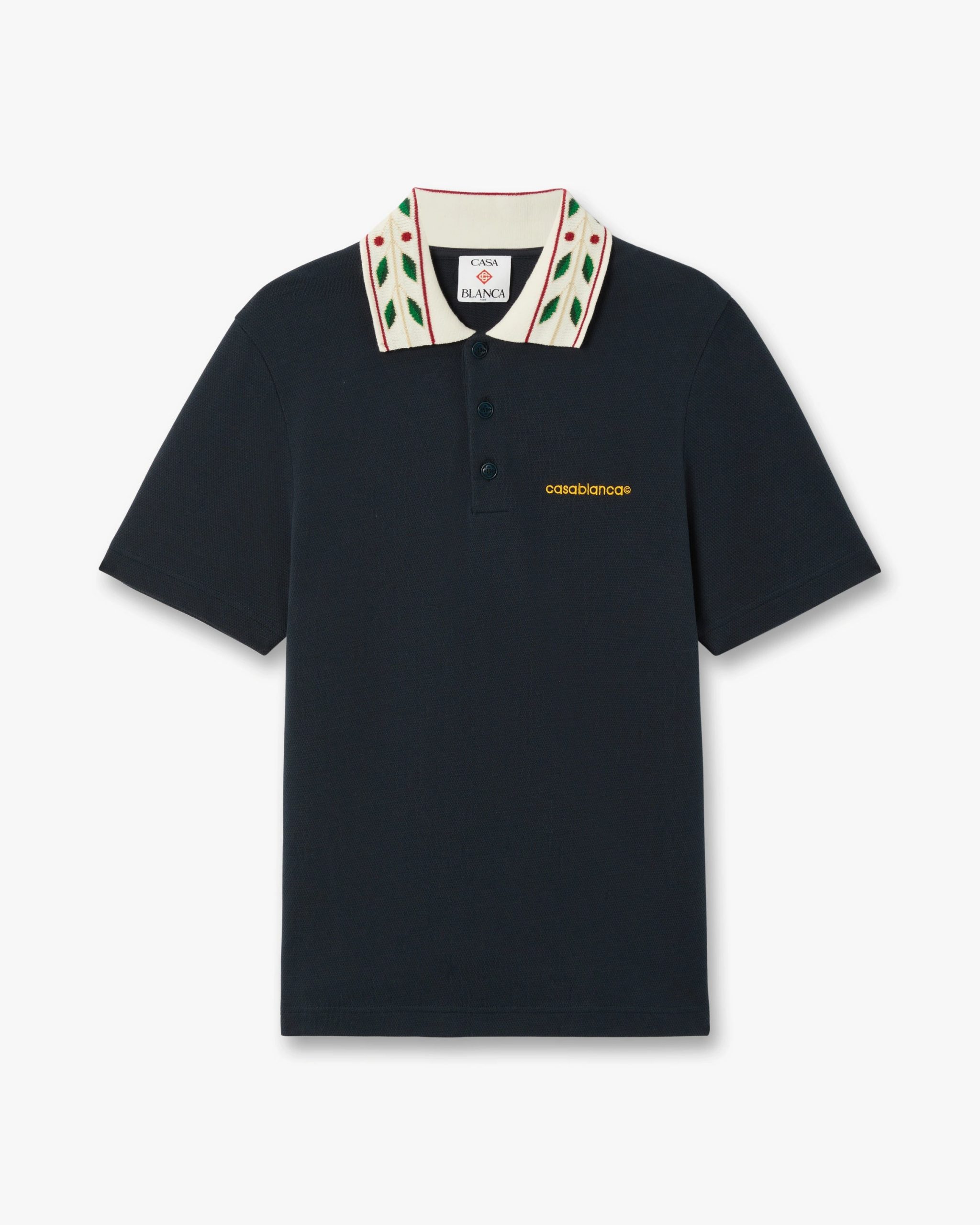 Navy Laurel Pique Short Sleeve Polo Shirt