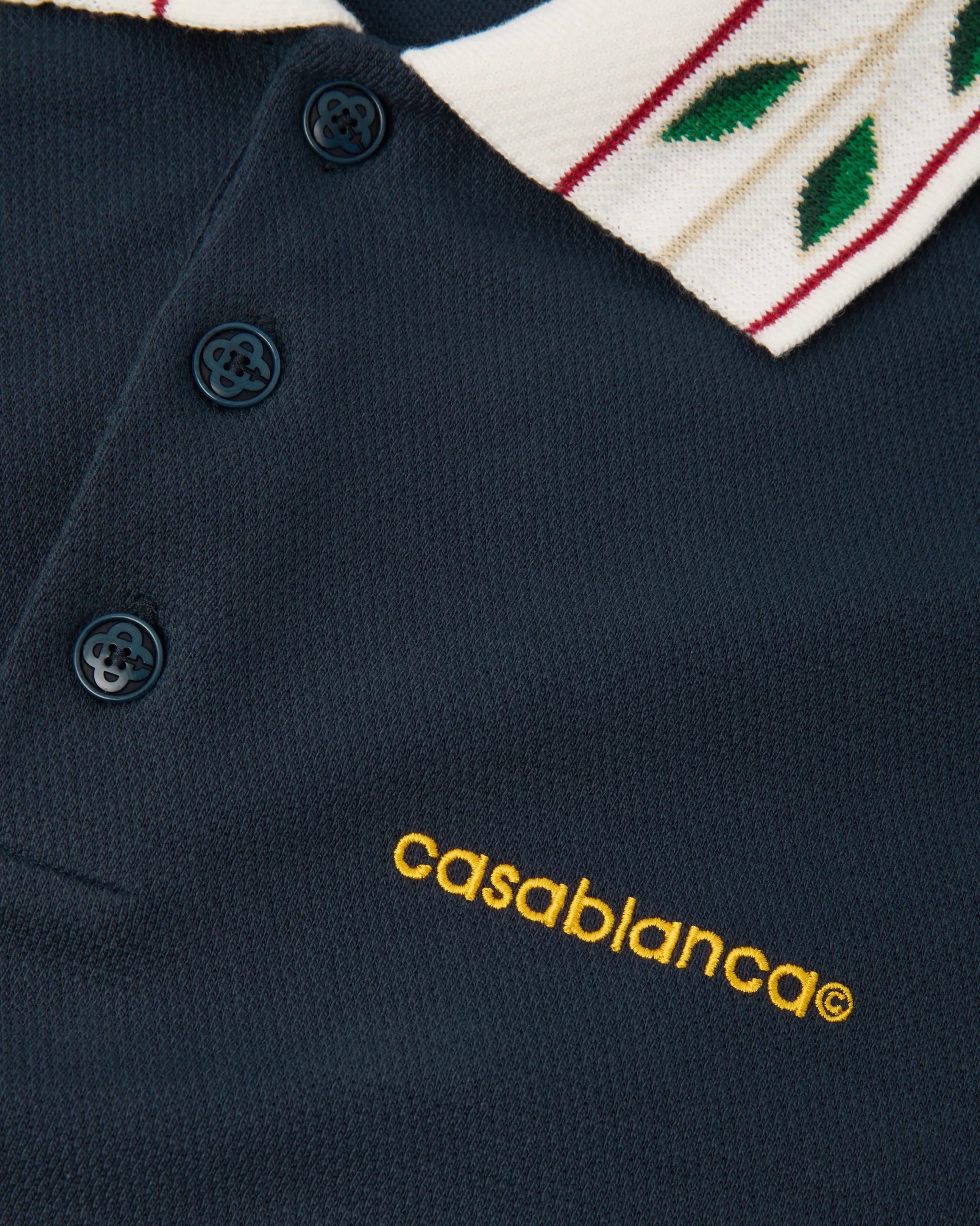 Navy Laurel Pique Short Sleeve Polo Shirt - Image 7