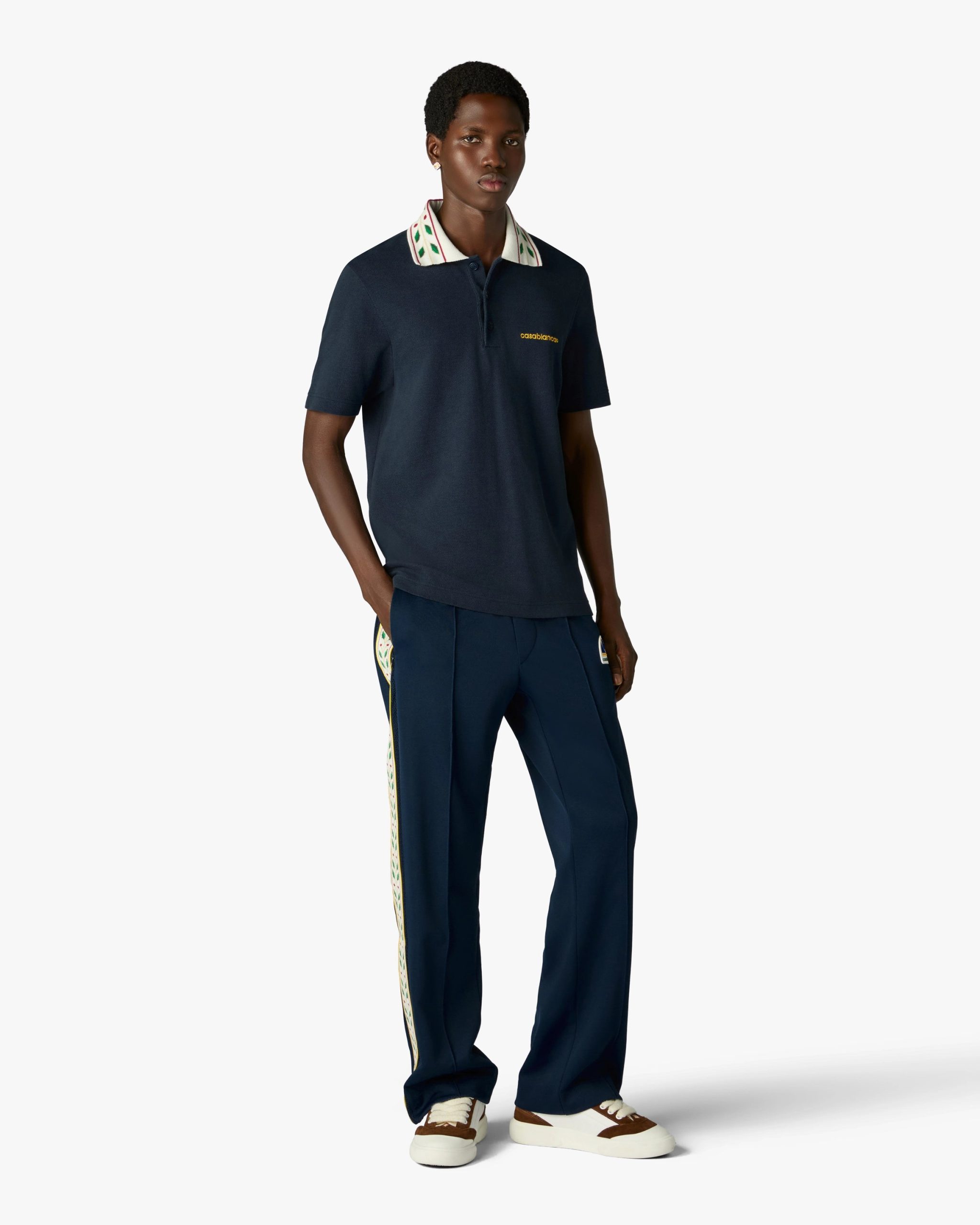Navy Laurel Pique Short Sleeve Polo Shirt - Image 2