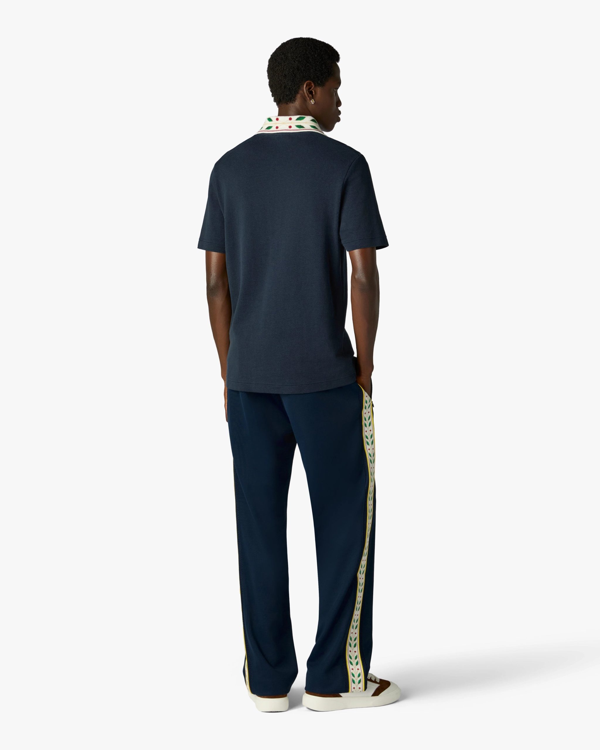 Navy Laurel Pique Short Sleeve Polo Shirt - Image 3