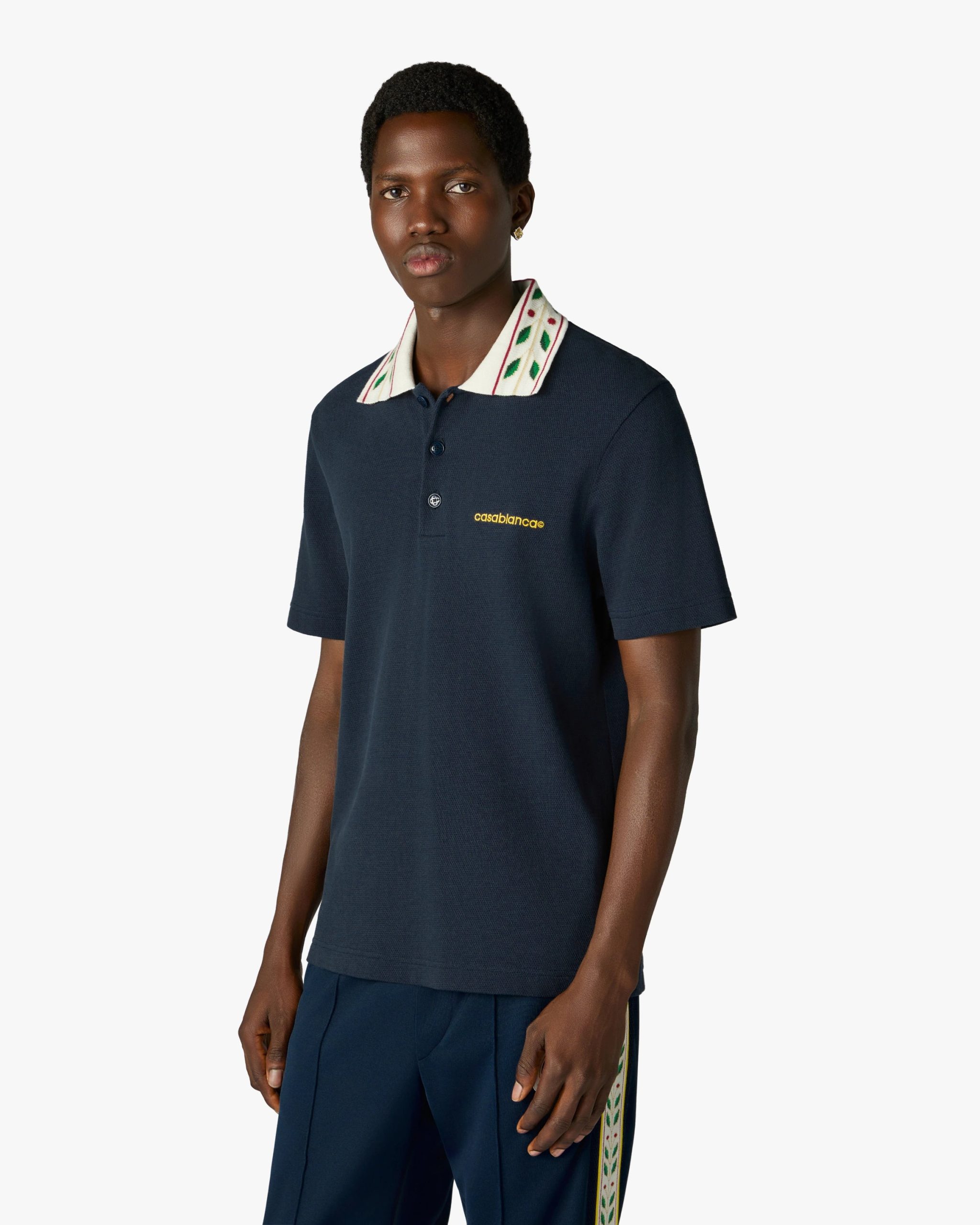 Navy Laurel Pique Short Sleeve Polo Shirt - Image 4