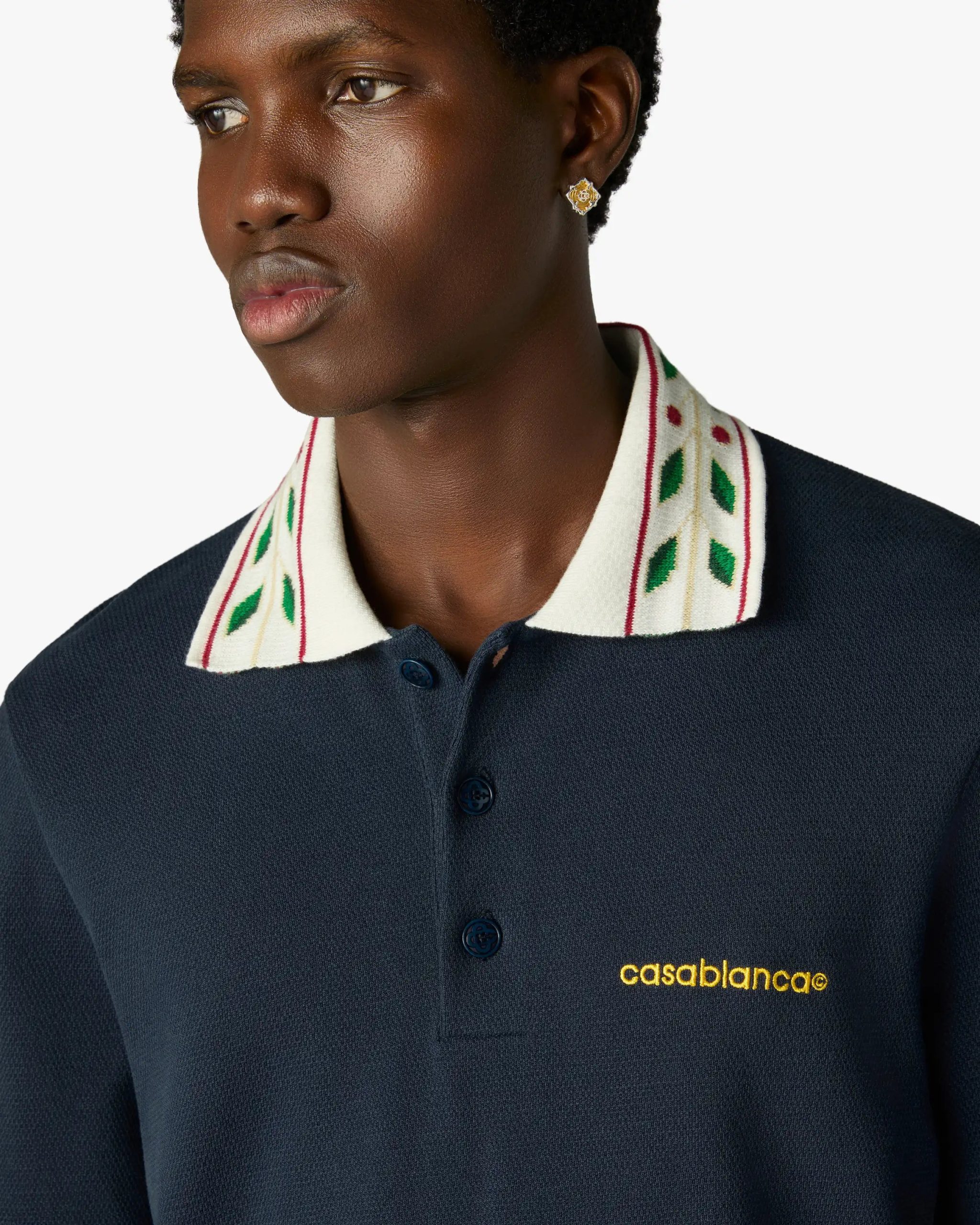 Navy Laurel Pique Short Sleeve Polo Shirt - Image 5