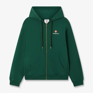 Green Sport Type Zip-Up Hooded Sweatshirt