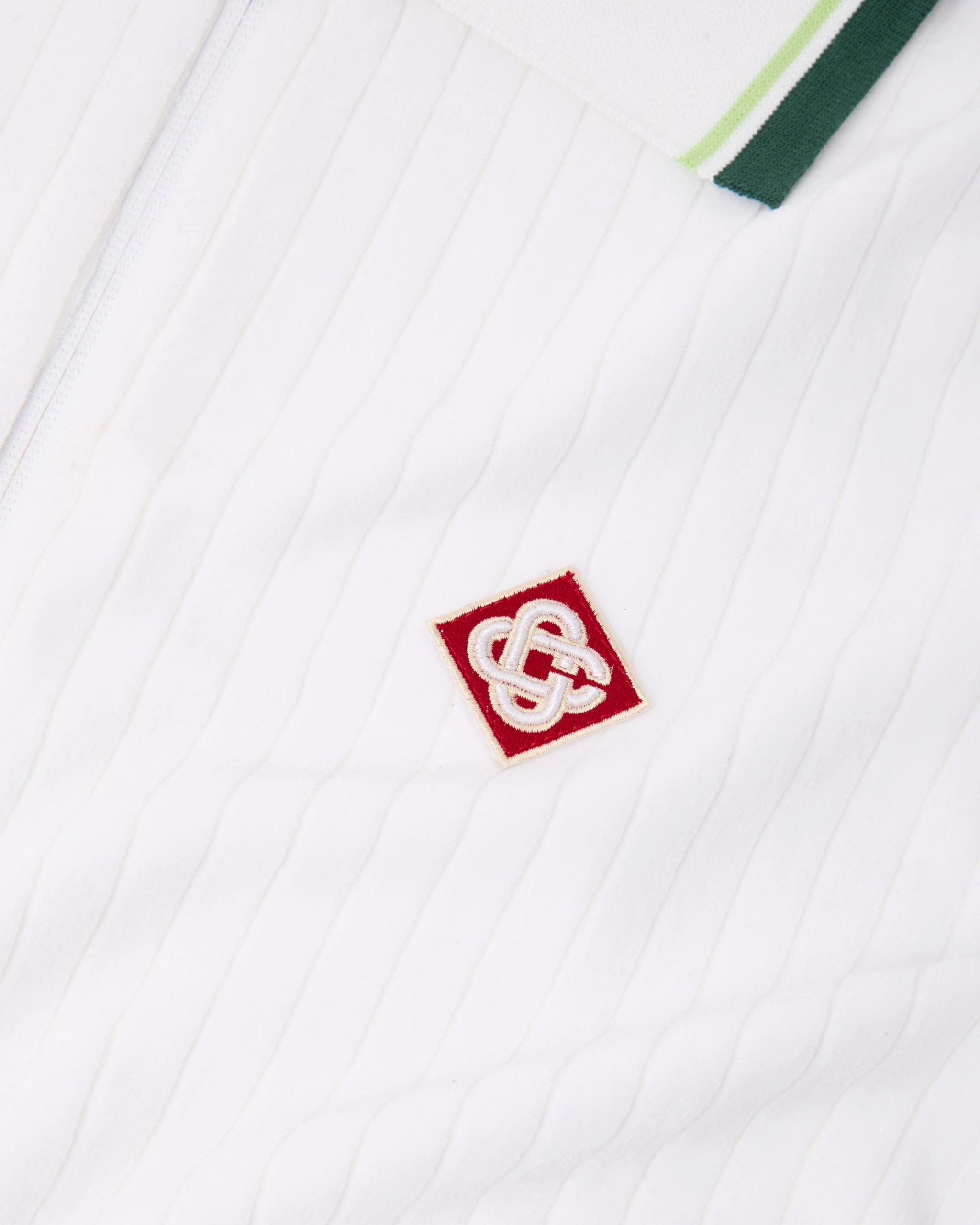 White Striped Velour Zip-Up Short Sleeve Shirt - Image 7