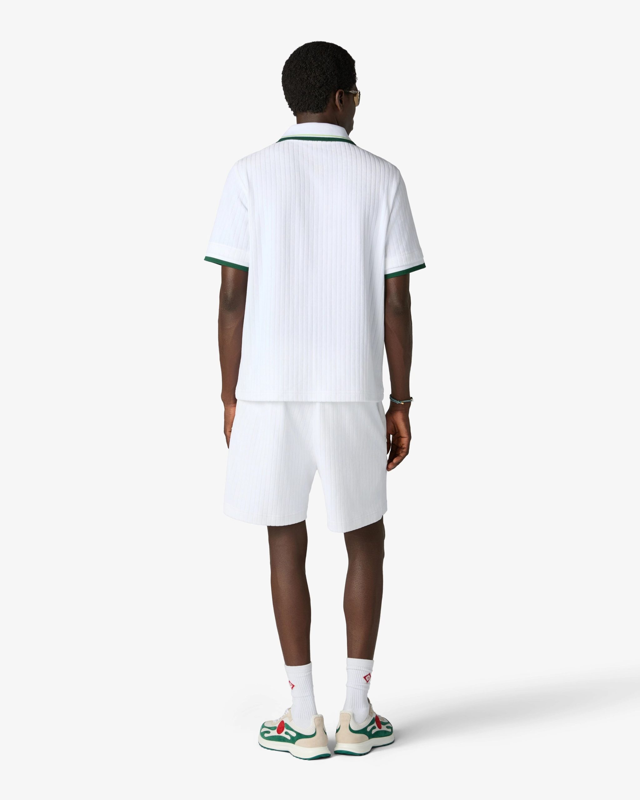 White Striped Velour Zip-Up Short Sleeve Shirt - Image 3