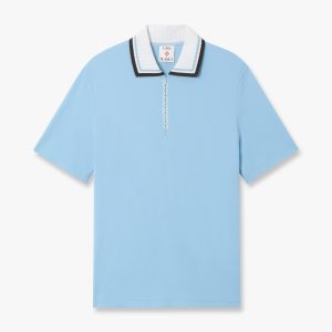 Pale Blue Pique Quarter Zip Short Sleeve Polo Shirt