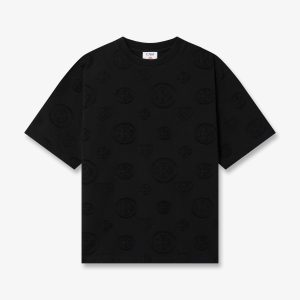 Black Applique Monogram Oversized Short Sleeve T-Shirt