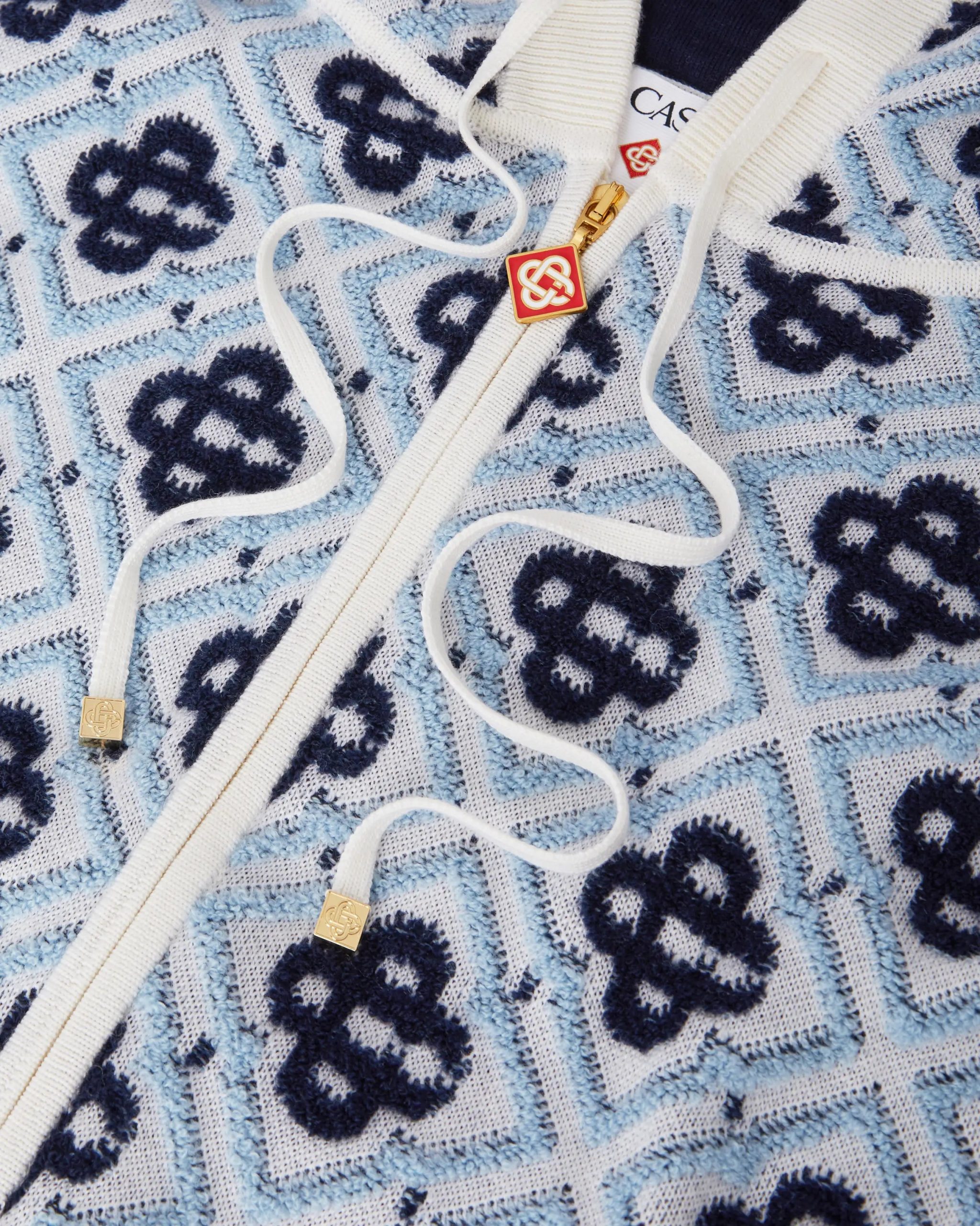 Blue Merino Monogram Zip-Up Hooded Sweatshirt - Image 7