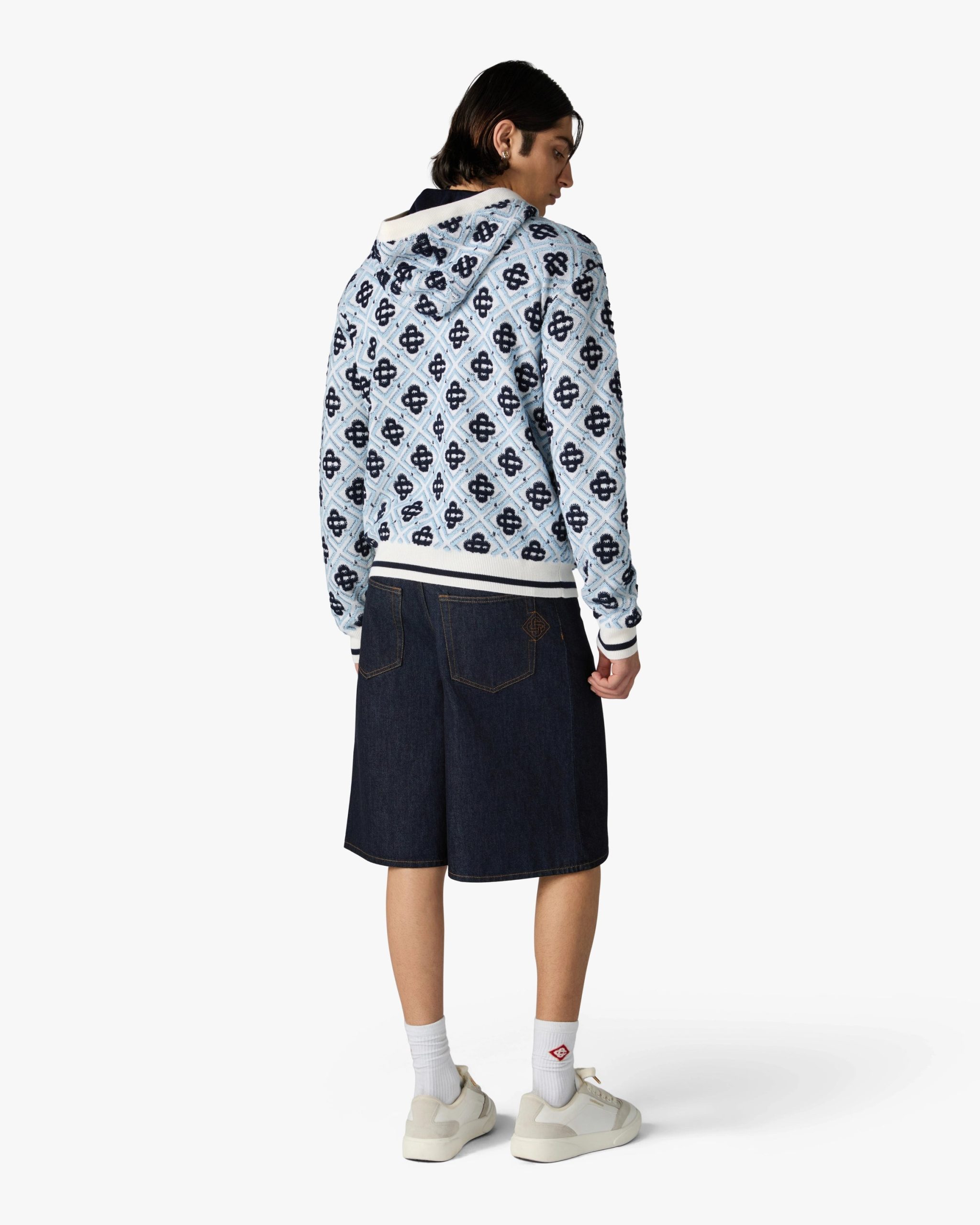 Blue Merino Monogram Zip-Up Hooded Sweatshirt - Image 3