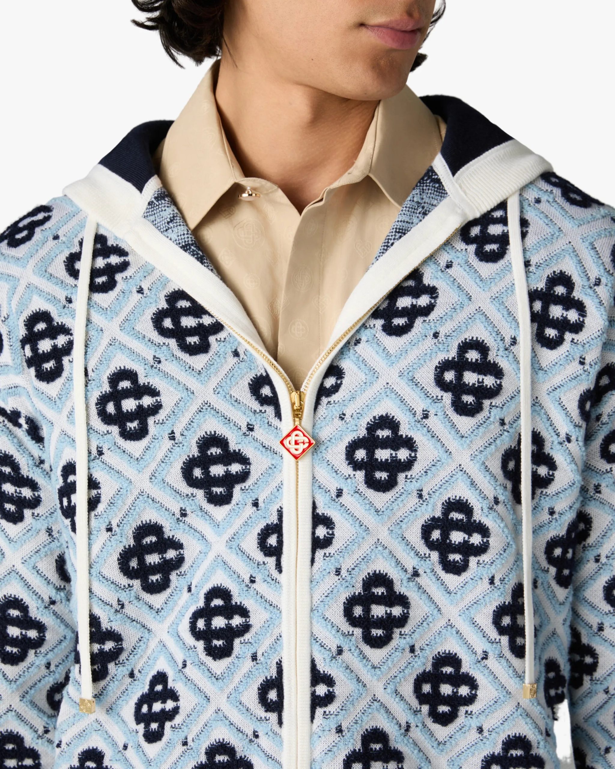 Blue Merino Monogram Zip-Up Hooded Sweatshirt - Image 5