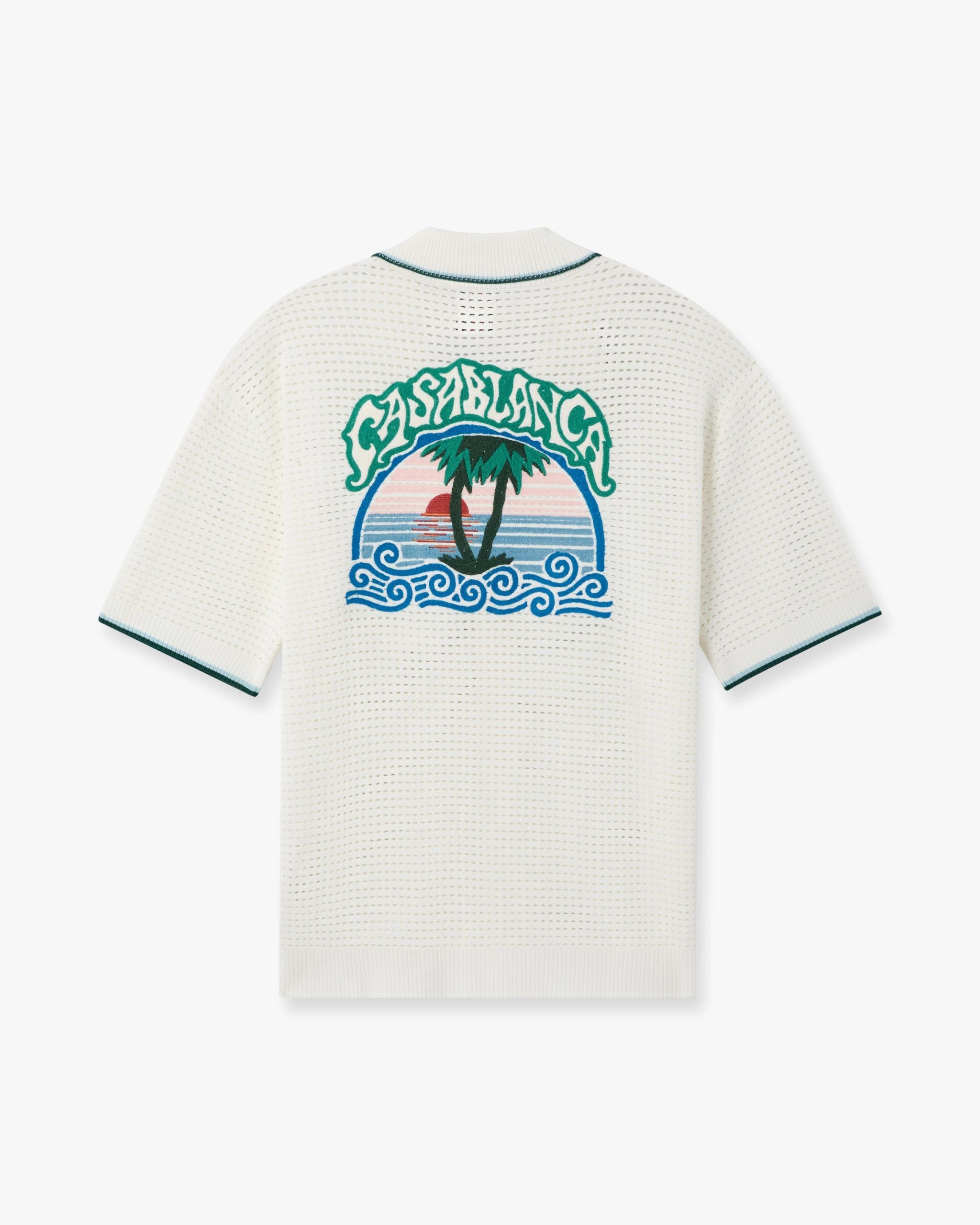 White Palm Tree Emblem Crochet Short Sleeve Shirt - Image 6