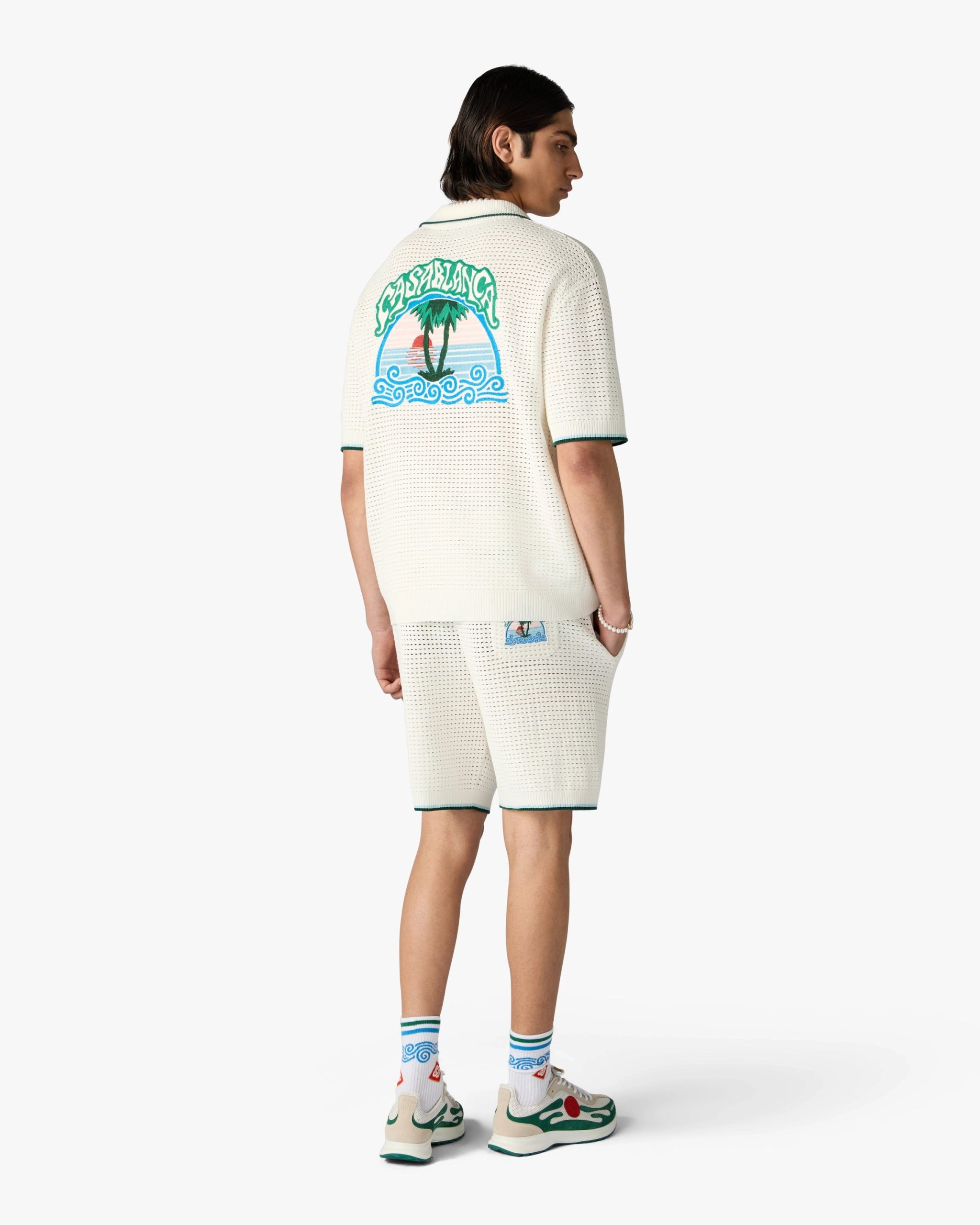 White Palm Tree Emblem Crochet Short Sleeve Shirt - Image 3