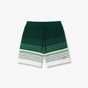 White & Green Boucle Stripe Shorts