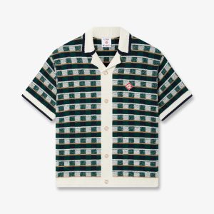 Green Crochet Mosaic Short Sleeve Shirt
