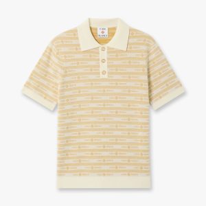 Beige Knit Logo Short Sleeve Polo Shirt