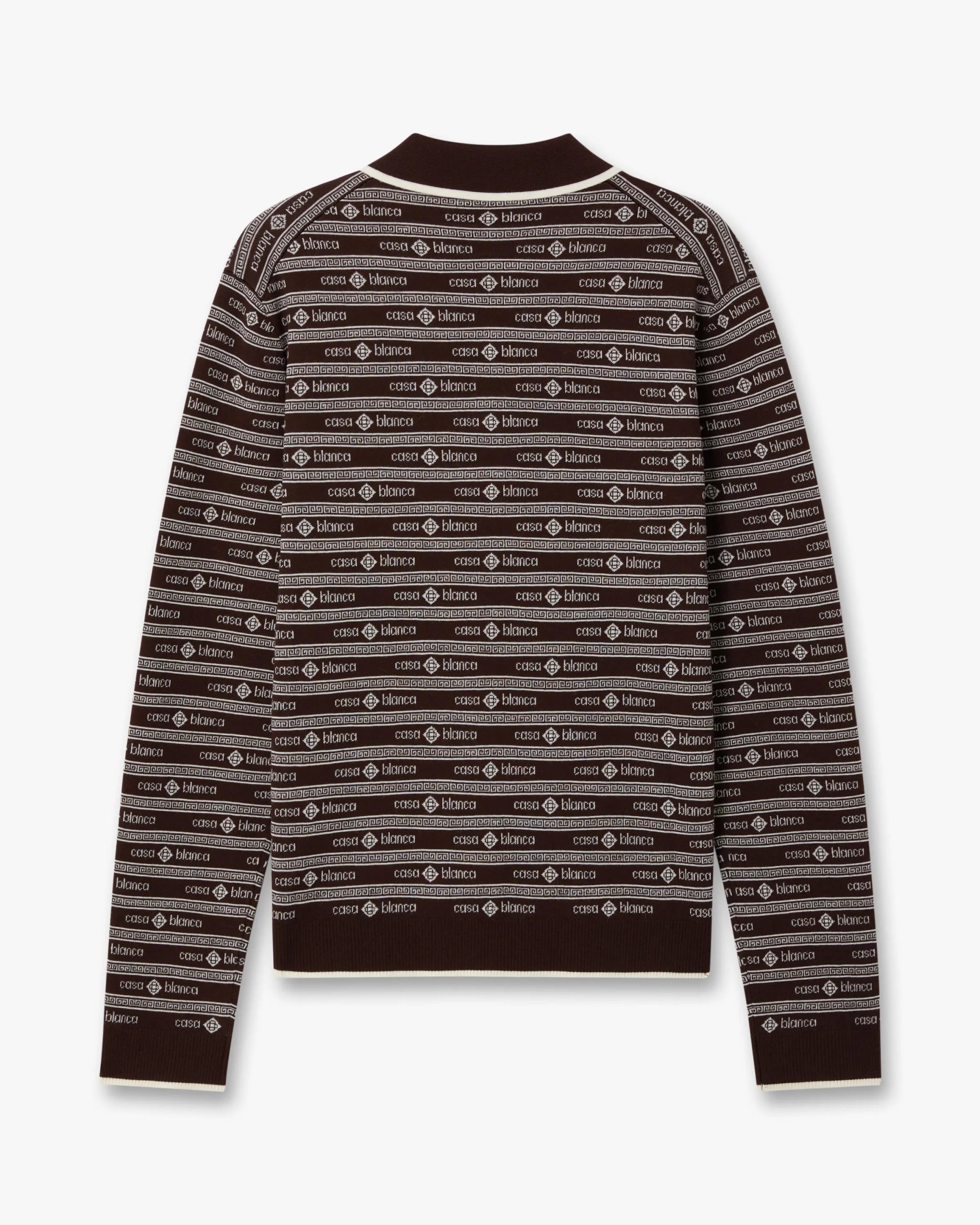 Dark Brown Knit Logo Long Sleeve Polo Shirt - Image 6