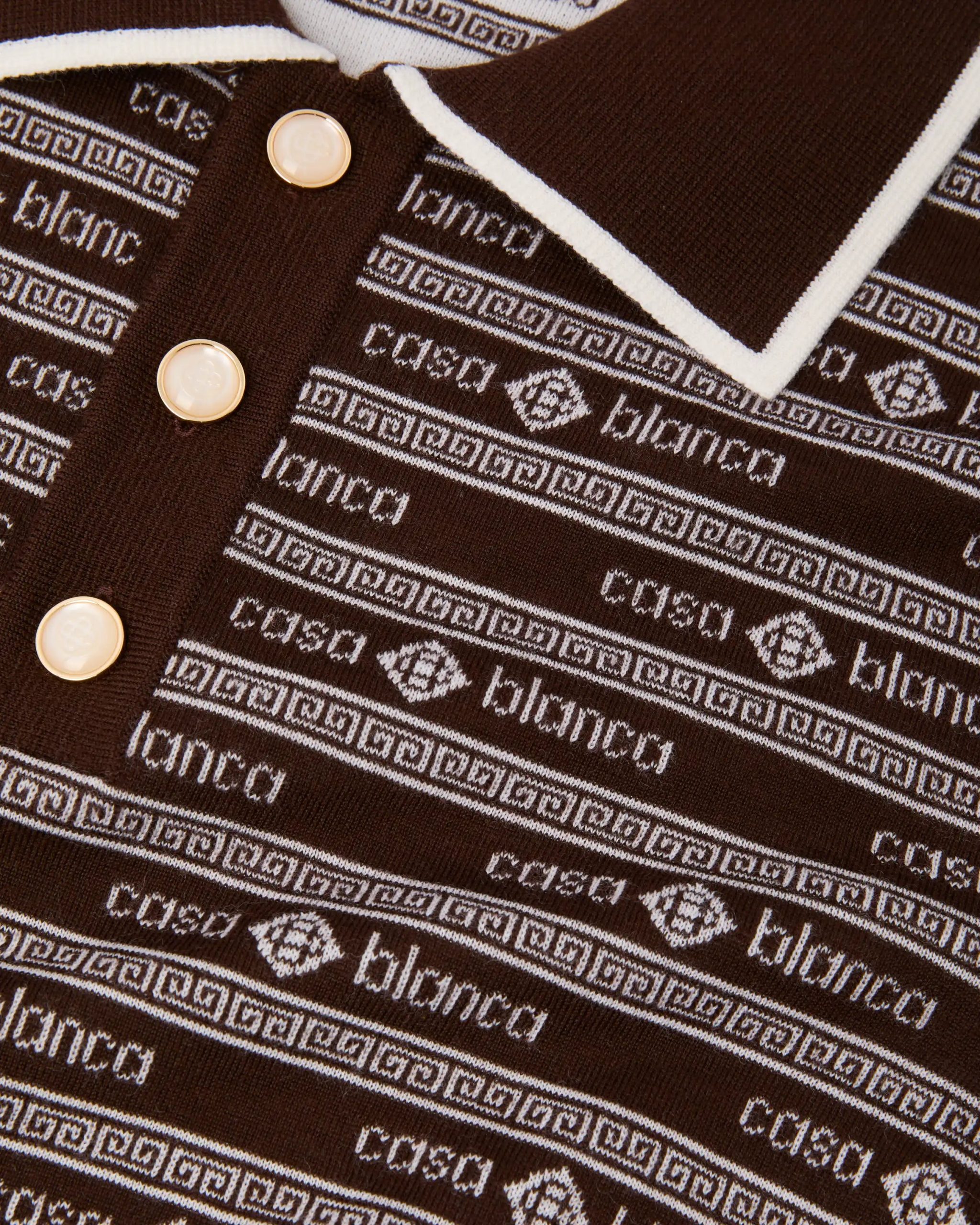 Dark Brown Knit Logo Long Sleeve Polo Shirt - Image 7